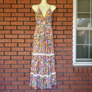 Angie Sleeveless Dress Size M Tiered Smocked Babydoll Floral Boho Cottagecore